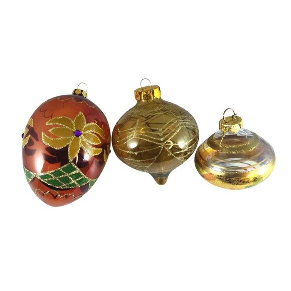 Vintage Hand-Painted Hand Blown Glass Christmas Ornaments Set Of 3 - Picture 2 of 13